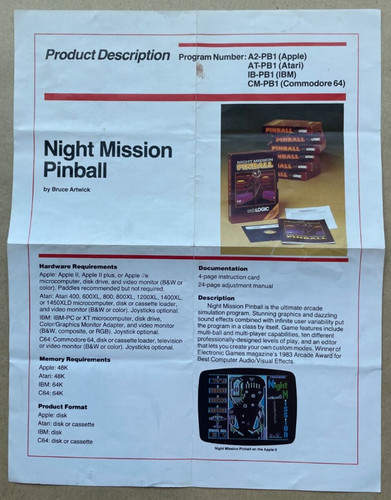 Sublogic night mission pinball - night,